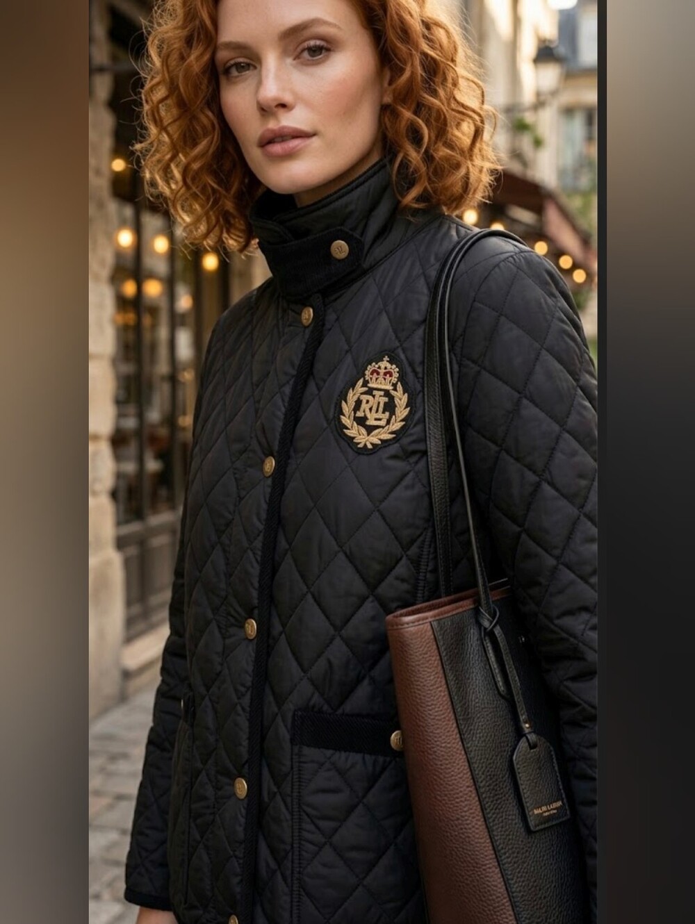 Lauren Ralph Lauren Black Quilted Corduroy Trim Woman's Sz L.